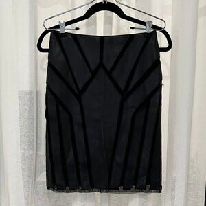 Leather and mesh panel black pencil skirt